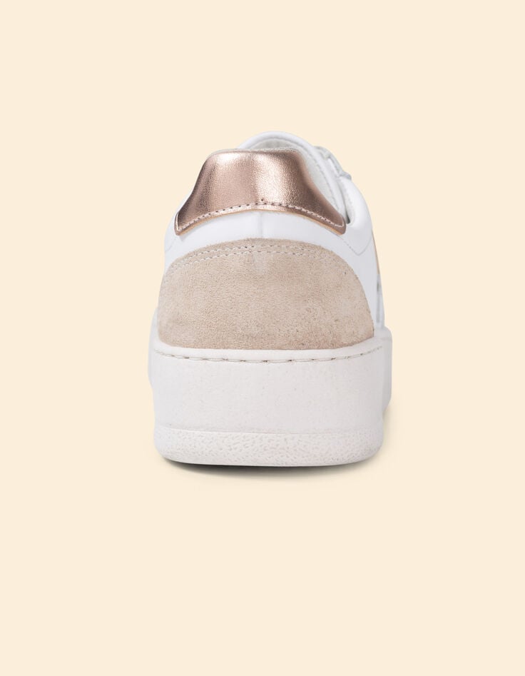 Ikks Baskets Blanches Cuir Velours Cuivré Et Beige I.Code