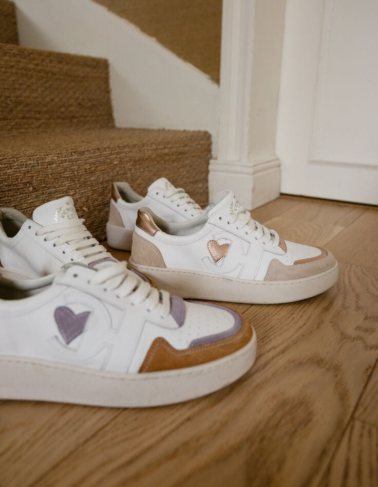 ikks Baskets blanches cuir velours cuivré et beige I.Code
