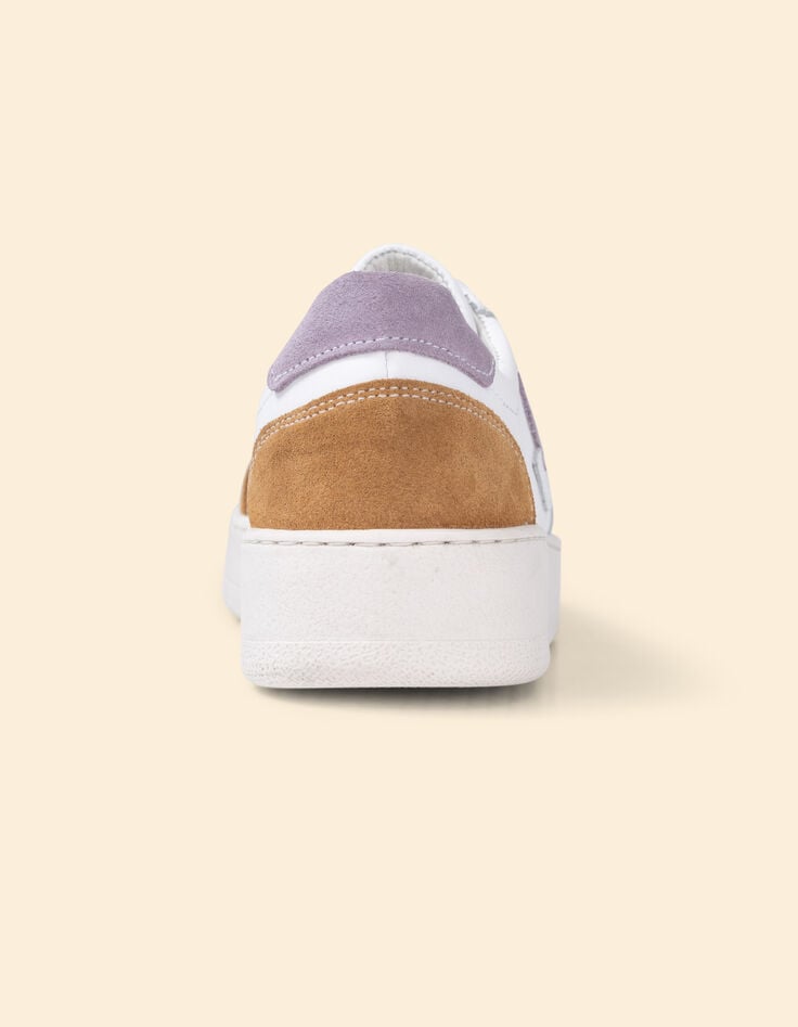 Ikks Baskets Blanches Cuir Velours Parme Et Camel I.Code