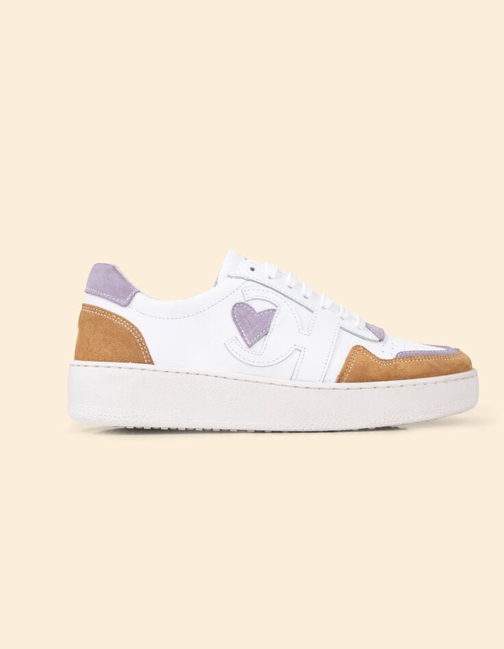 ikks Baskets blanches cuir velours parme et camel I.Code