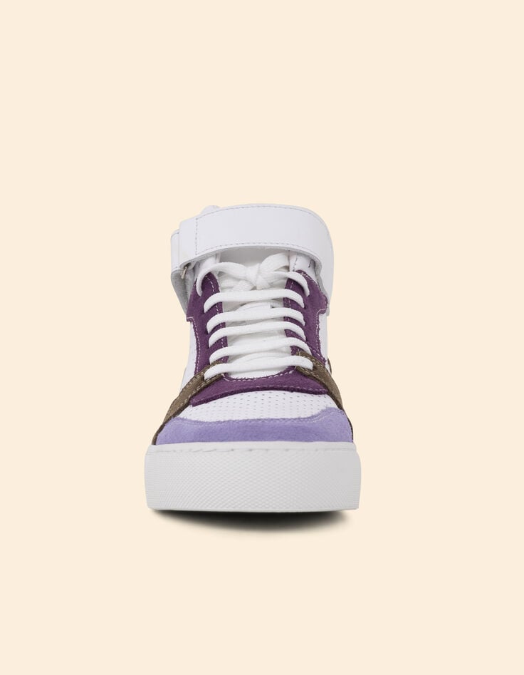 Ikks Baskets Blanches Cuir Velours Parme Et Kaki I.Code X THE FEEBLES