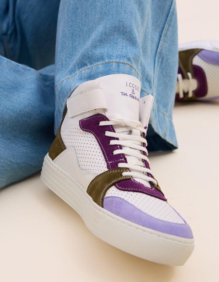 ikks Baskets blanches cuir velours parme et kaki I.Code x THE FEEBLES