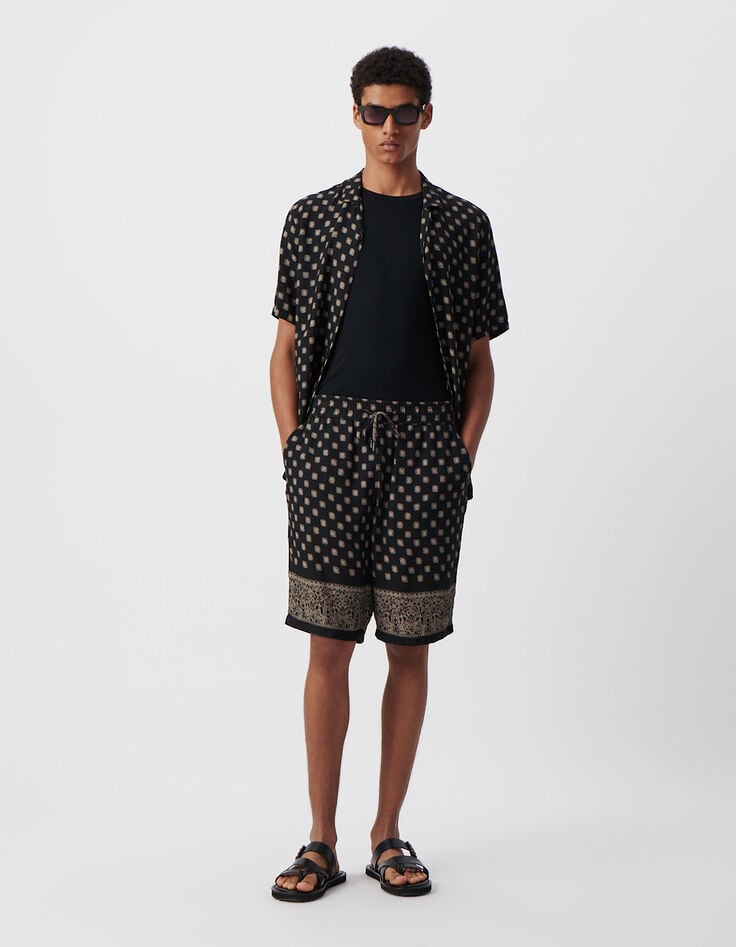 ikks Bermuda COMFORT noir imprimé motifs balinais Homme