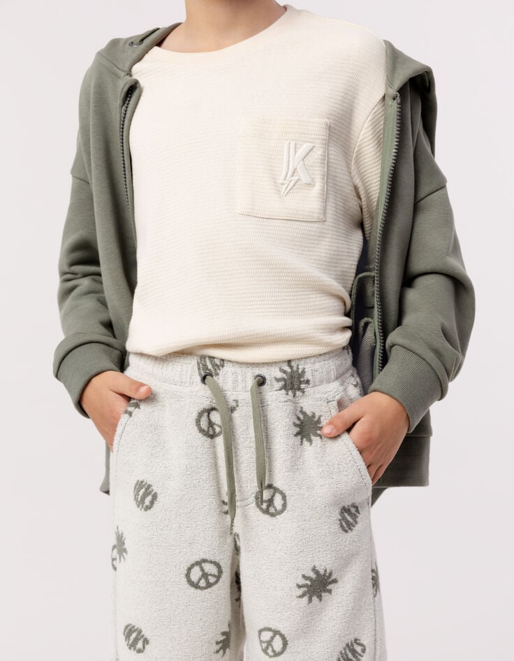 Ikks Bermuda Kaki éponge Motifs Peace And Love Garçon