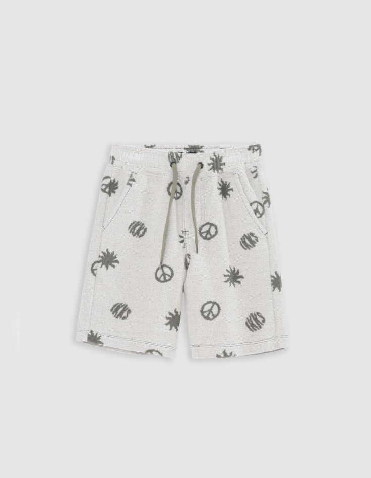 Ikks Bermuda Kaki éponge Motifs Peace And Love Garçon