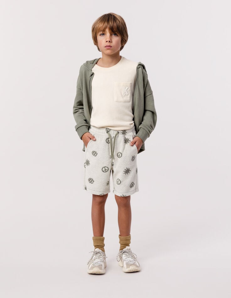 ikks Bermuda kaki éponge motifs peace and love garçon