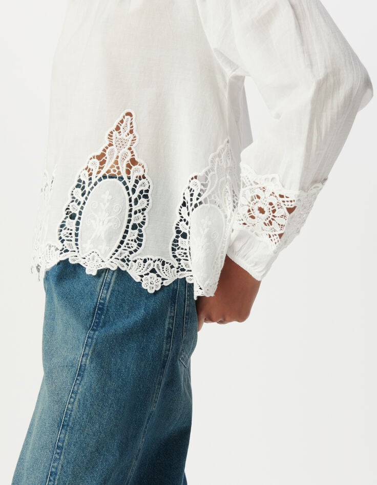 Ikks Blouse Ample Blanche Décor Broderie Dentelle Femme