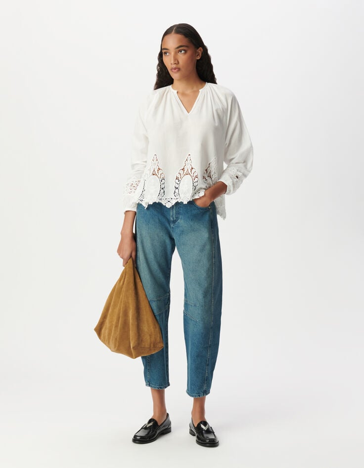 ikks Blouse ample blanche décor broderie dentelle Femme