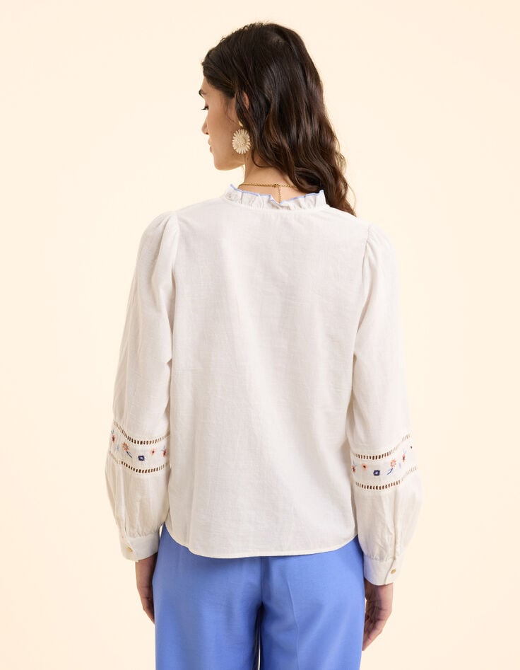 Ikks Blouse Blanc Cassé Broderies Fleurs Multicolores I.Code