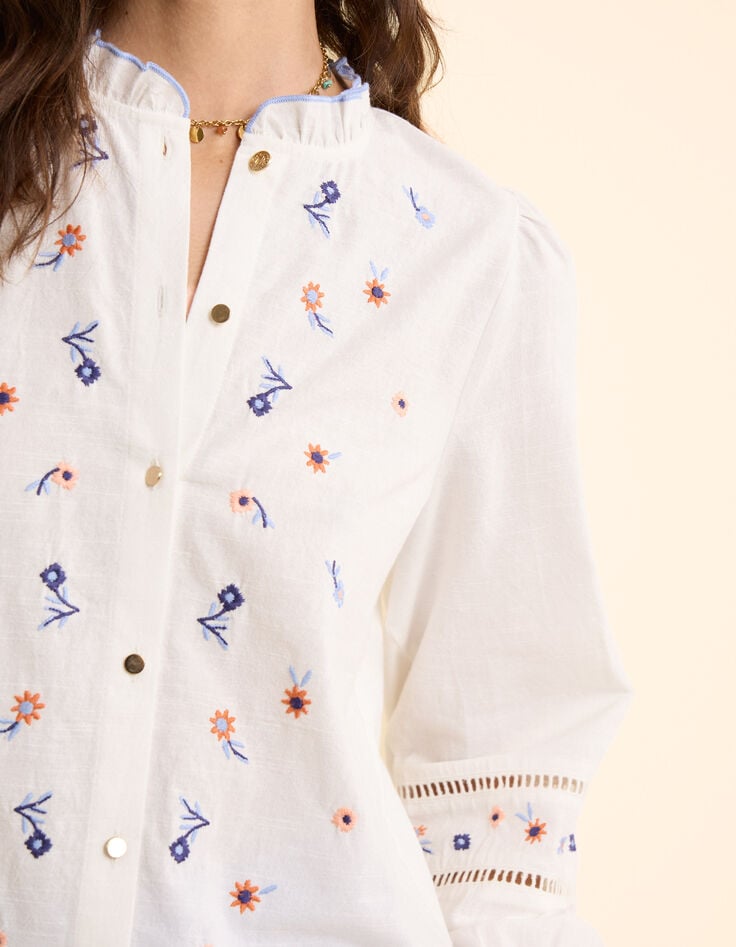Ikks Blouse Blanc Cassé Broderies Fleurs Multicolores I.Code