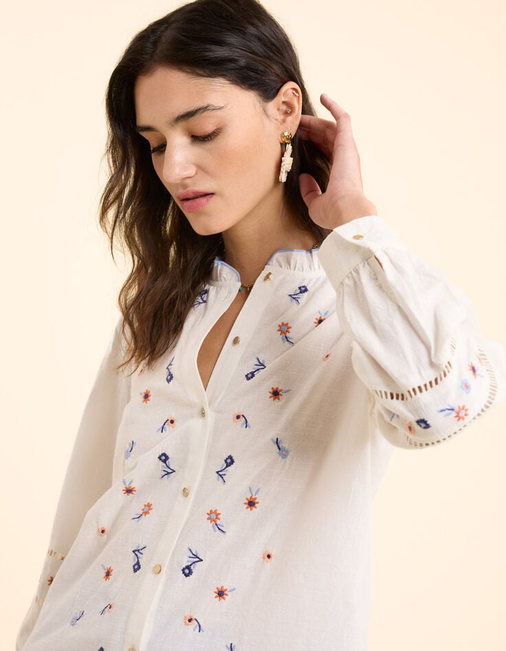 ikks Blouse blanc cassé broderies fleurs multicolores I.Code
