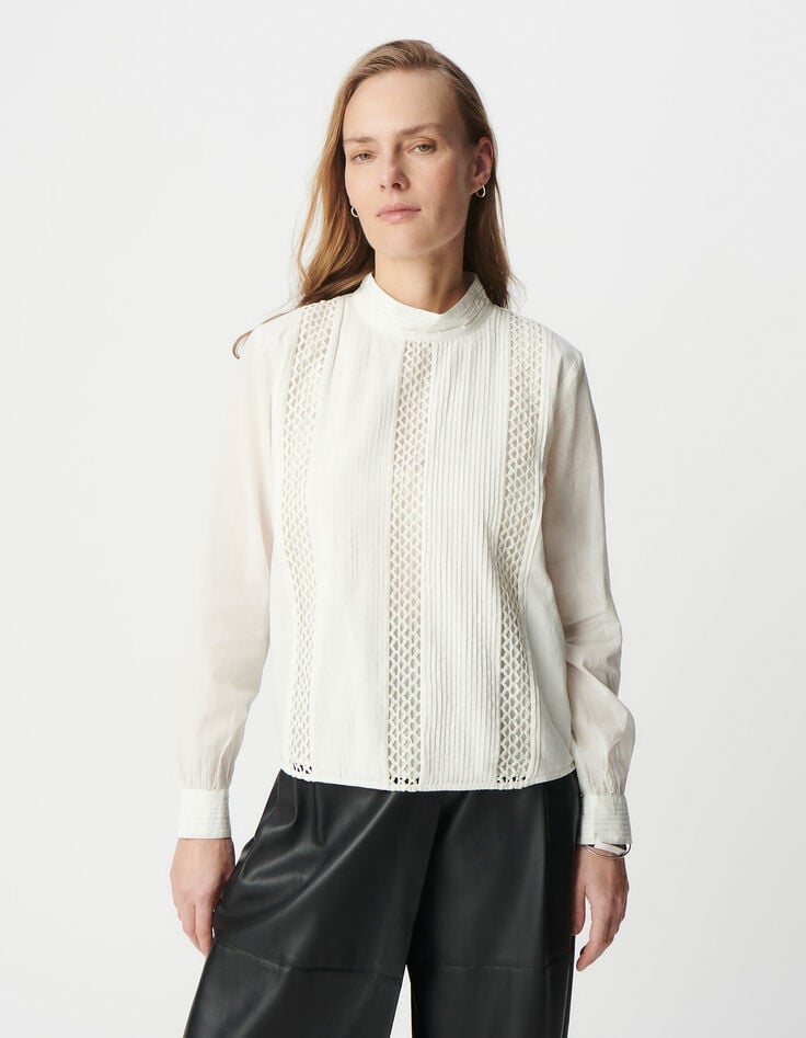 Ikks Blouse Blanc Cassé Coton Bio Décor Passementerie Femme