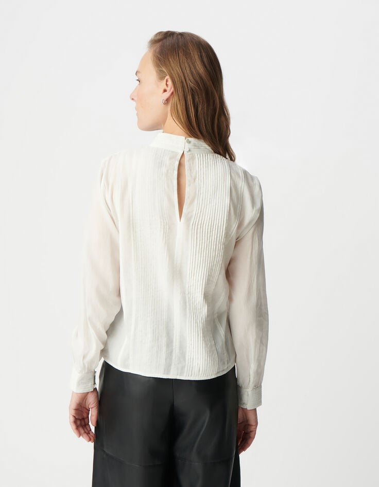 Ikks Blouse Blanc Cassé Coton Bio Décor Passementerie Femme
