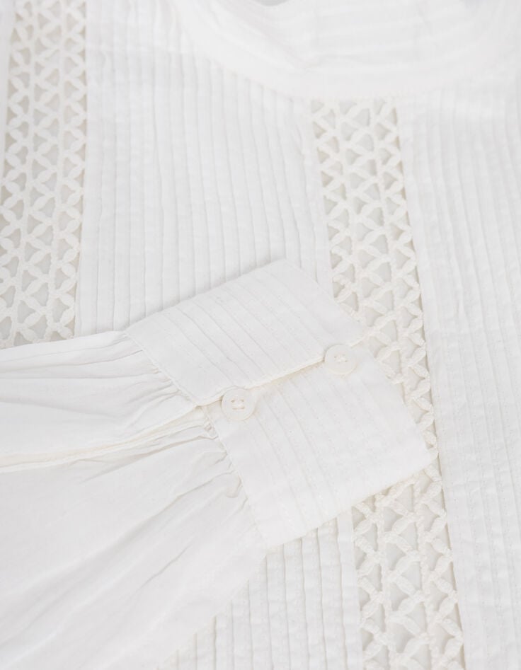 Ikks Blouse Blanc Cassé Coton Bio Décor Passementerie Femme