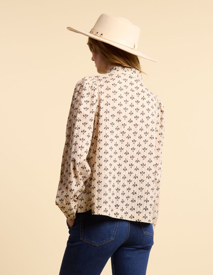 Ikks Blouse Blanc Cassé Imprimé Pétales Noirs I.Code