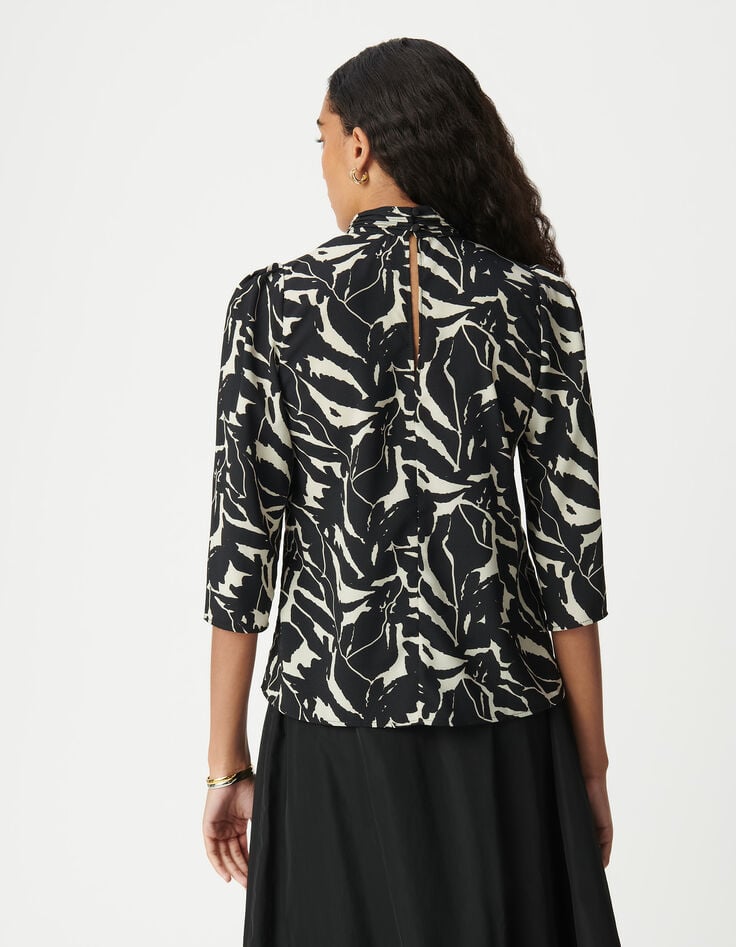 Ikks Blouse Fluide Noire Imprimé Fleurs Zébré Femme