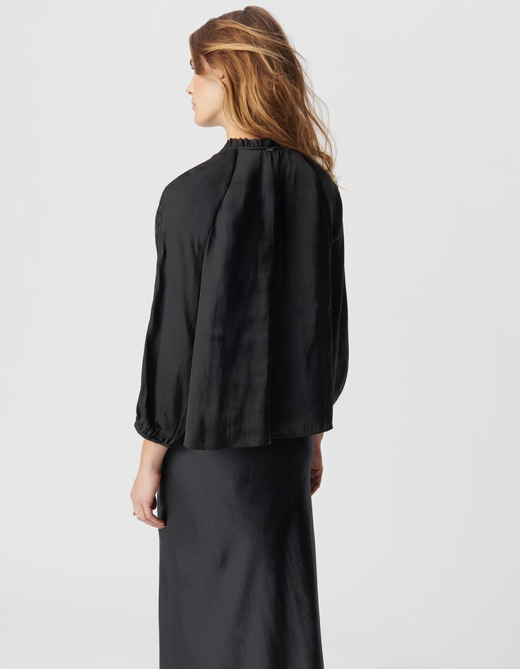 Ikks Blouse Noire Effet Froissé Avec Dentelle Femme