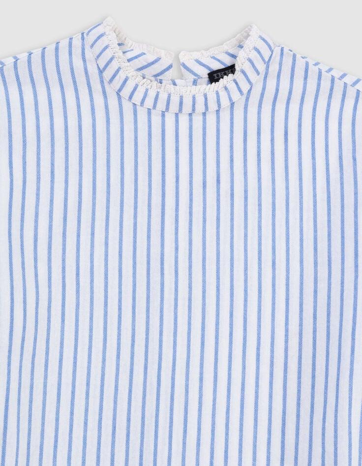Ikks Blouse Rayures Bleues Col Dentelle Et Basque Fille