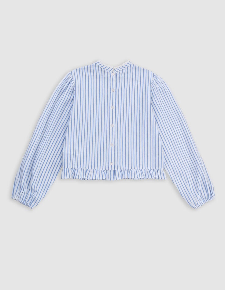 Ikks Blouse Rayures Bleues Col Dentelle Et Basque Fille