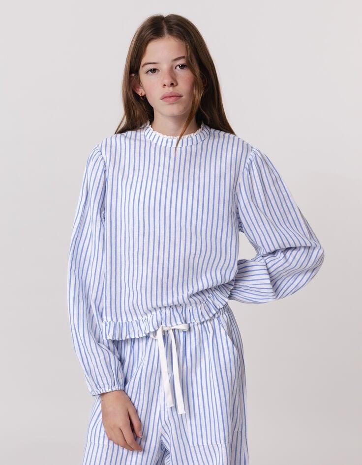 ikks Blouse rayures bleues col dentelle et basque fille