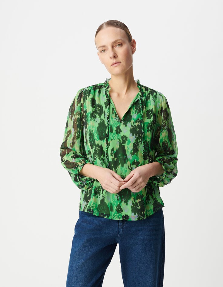 Ikks Blouse Verte Polyester Recyclé Imprimé Abstrait Femme