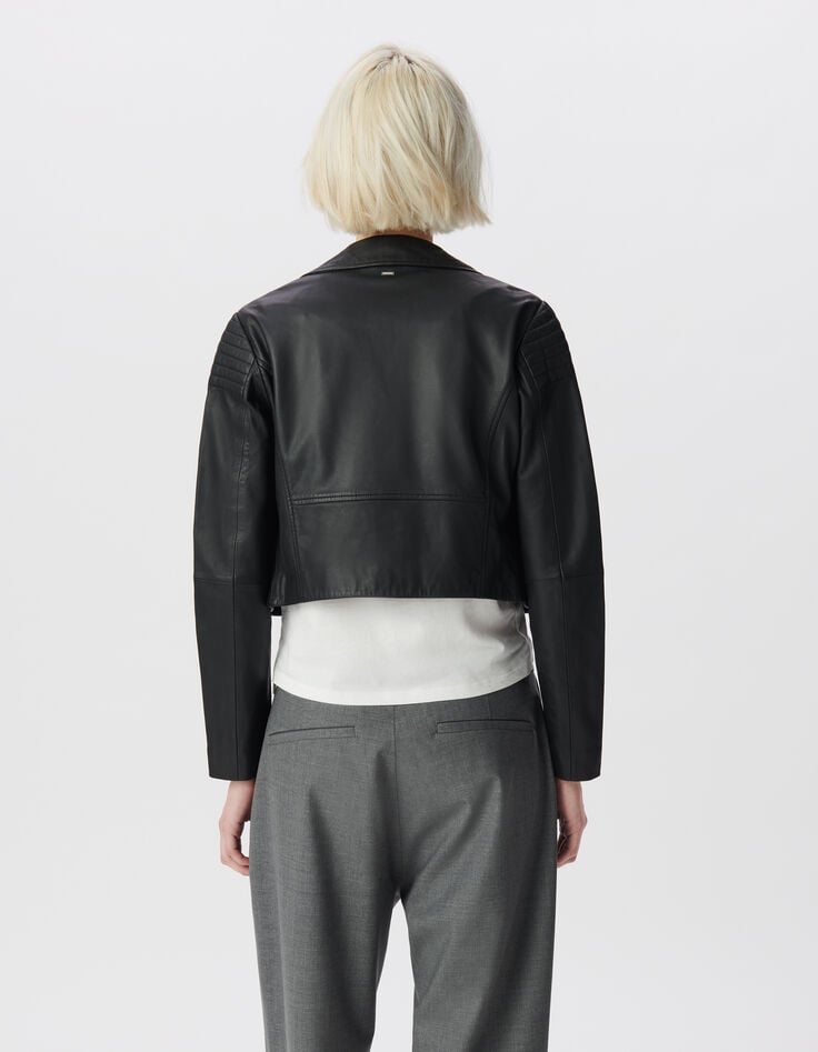 Ikks Blouson Court En Cuir D'agneau épaules Matelassées Femme