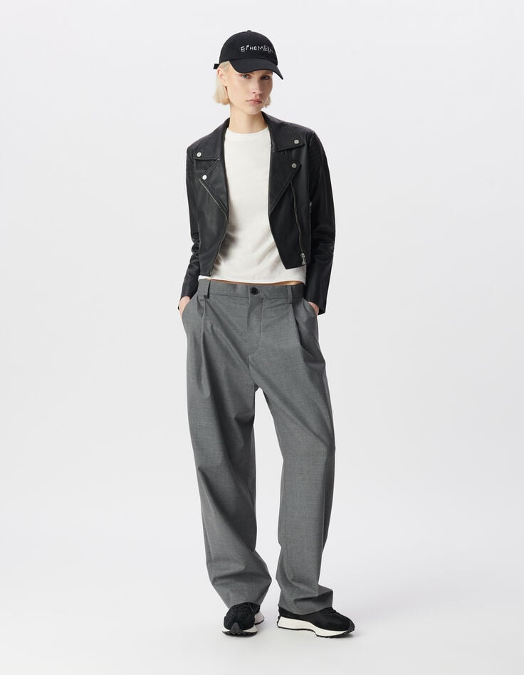 ikks Blouson court en cuir d'agneau épaules matelassées femme