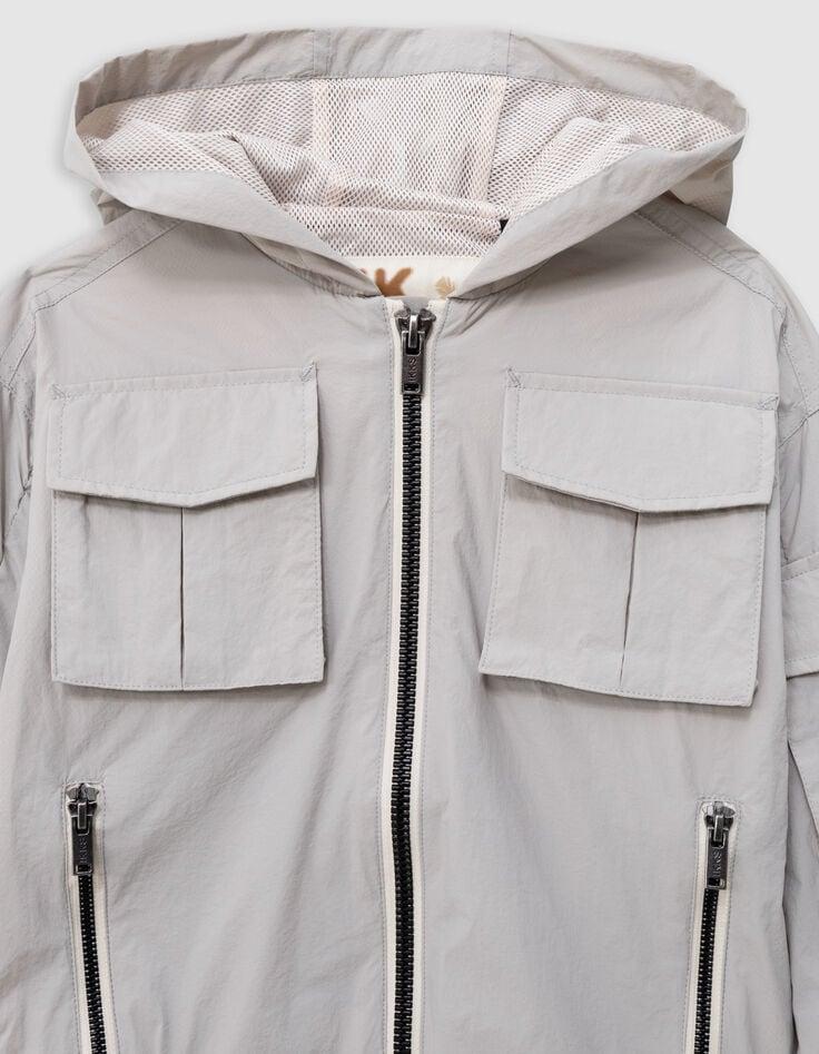 Ikks Blouson Gris à Capuche Multipoches Nylon Garçon