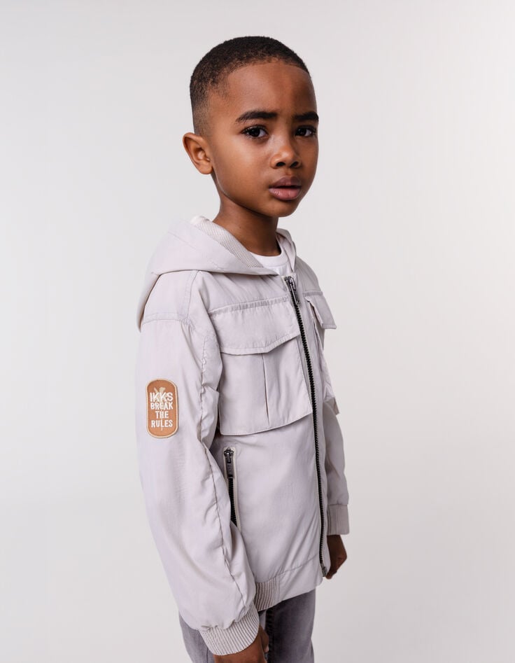 ikks Blouson gris à capuche multipoches nylon garçon