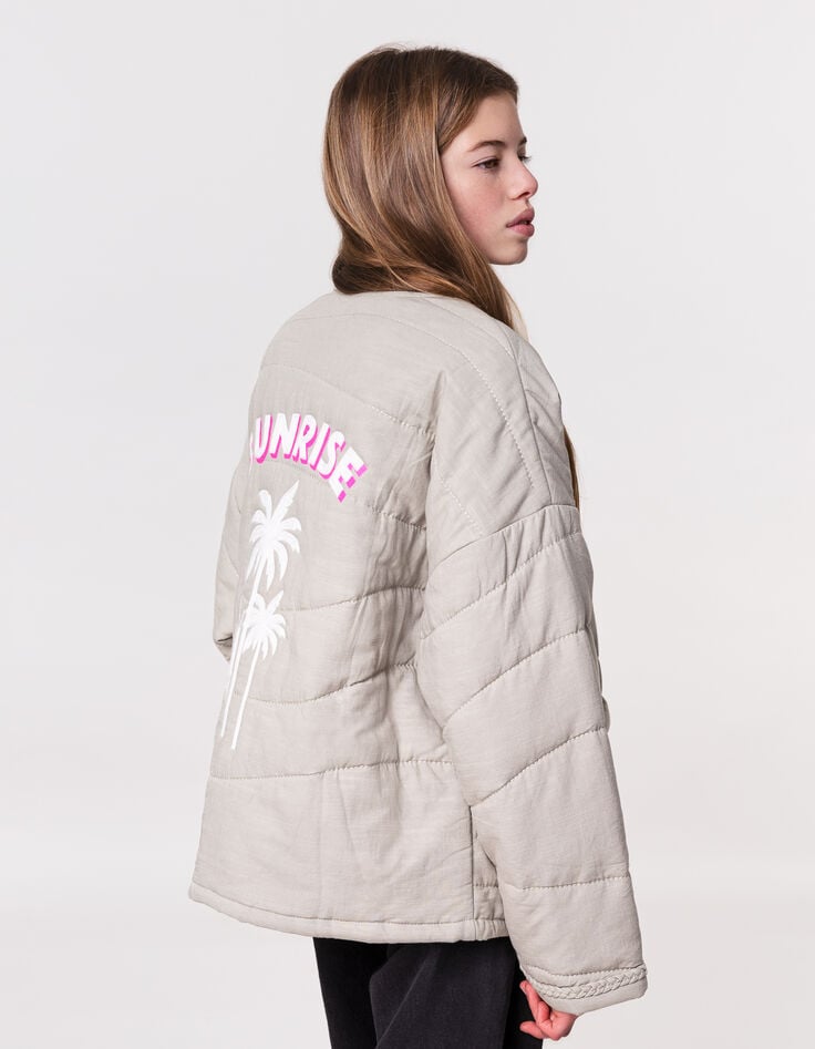 Ikks Blouson Kaki Matelassé Maxi Broderies Dos Fille