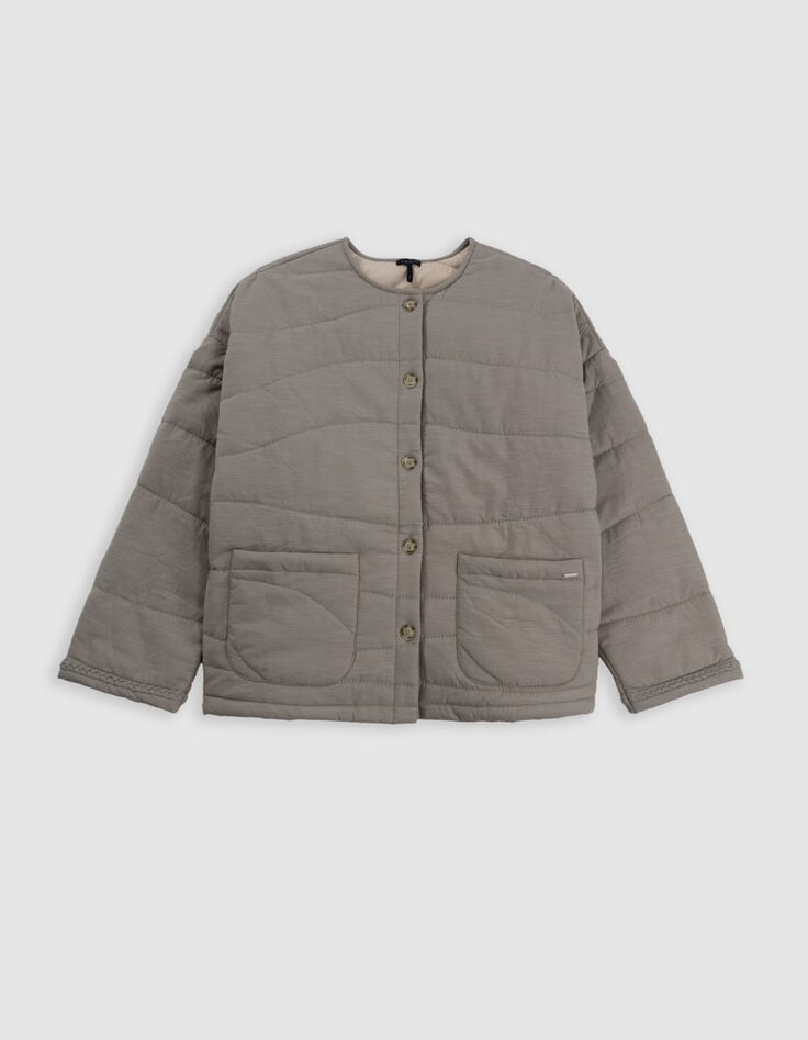 Ikks Blouson Kaki Matelassé Maxi Broderies Dos Fille