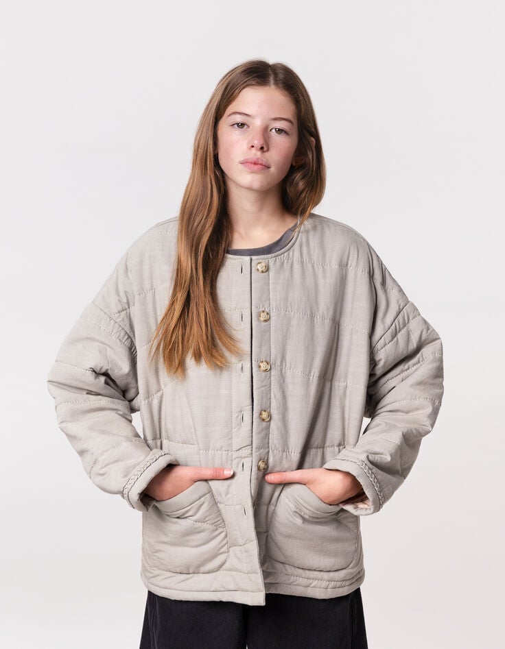 ikks Blouson kaki matelassé maxi broderies dos fille