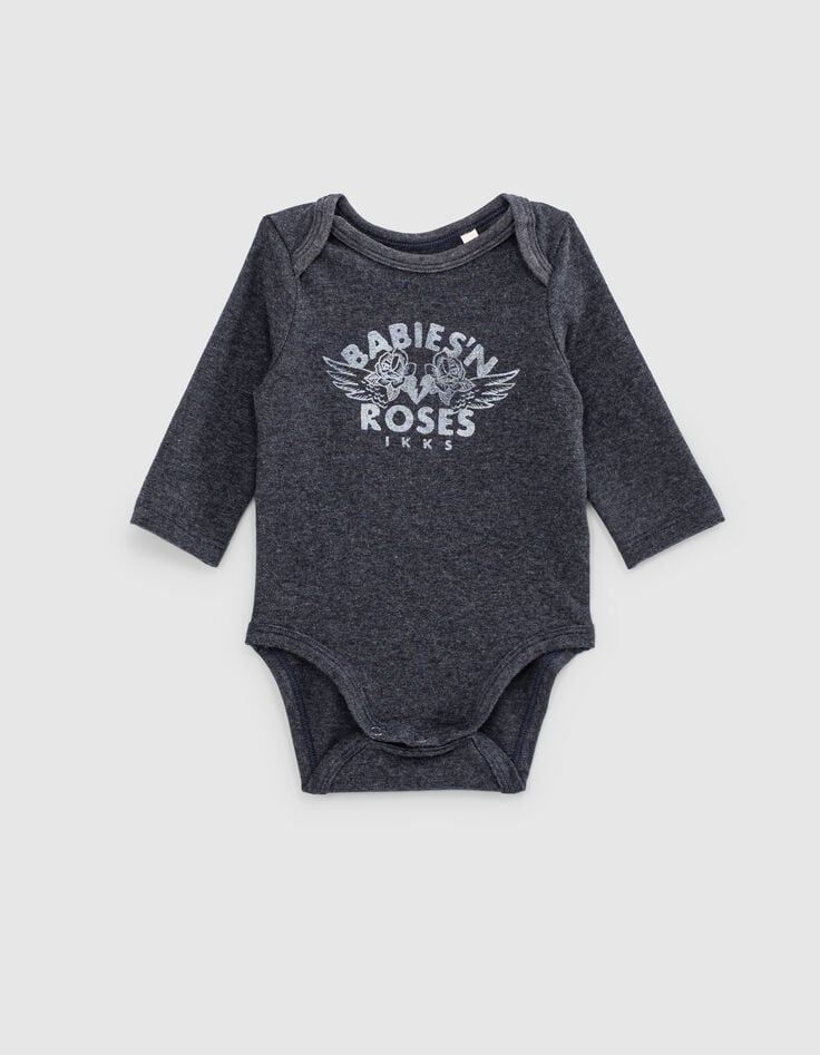 ikks Body gris chiné visuel roses en coton bio bébé