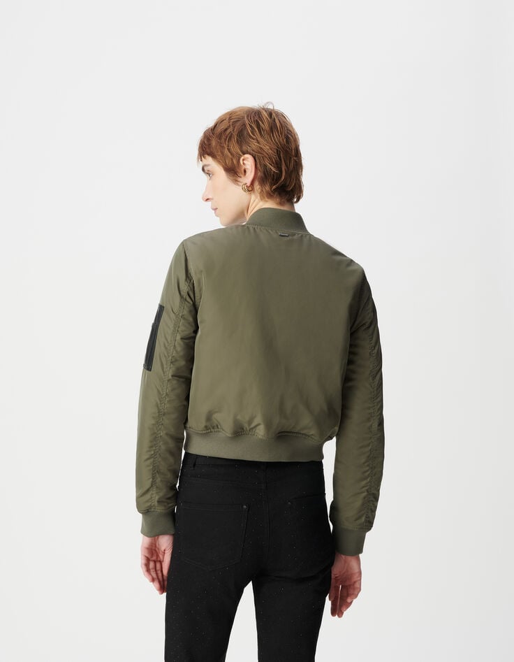 Ikks Bomber Court Kaki Poche Zippée Bi-matière Femme