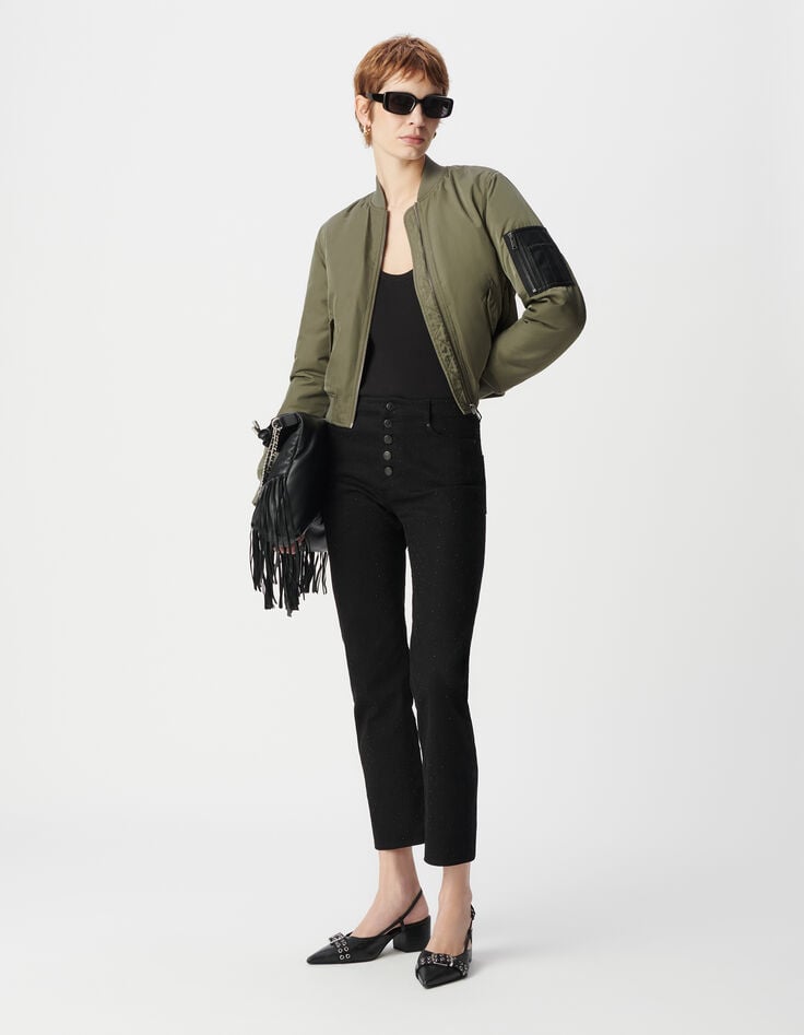 ikks Bomber court kaki poche zippée bi-matière Femme