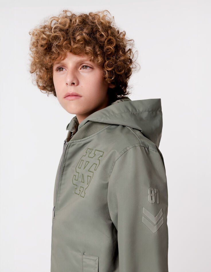 Ikks Bomber Kaki Détails Broderies Devant Dos Garçon