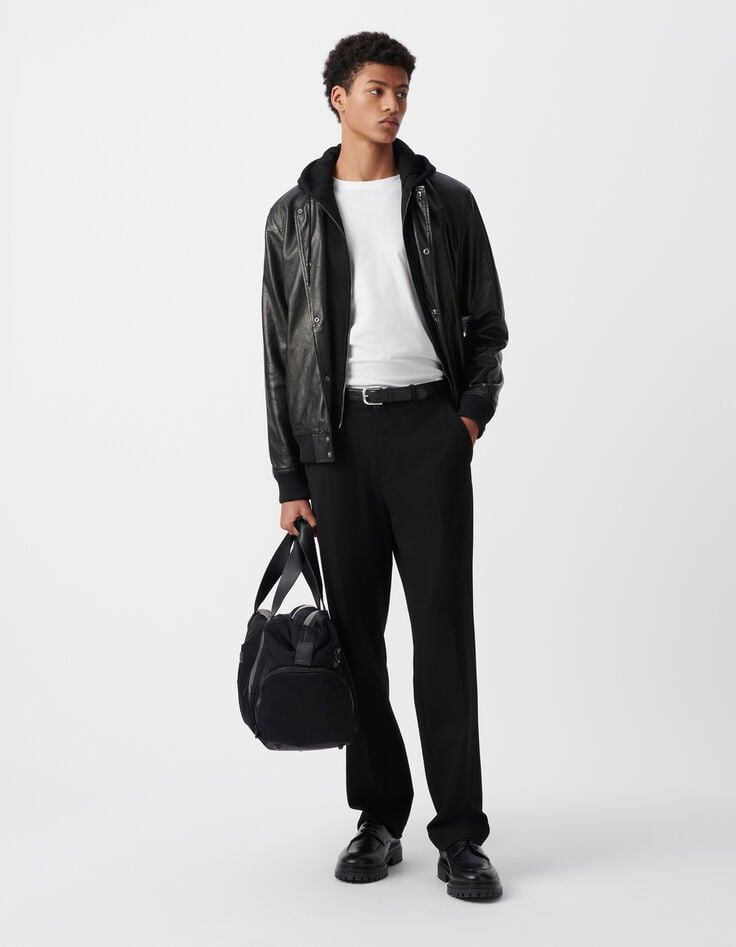 ikks Bomber noir en cuir à parmenture amovible Homme