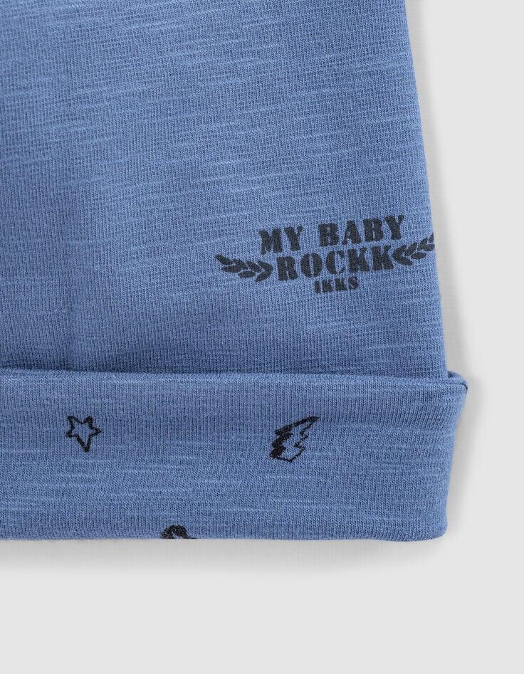 Ikks Bonnet Réversible Bleu Et Imprimé Rock Coton Bio Bébé