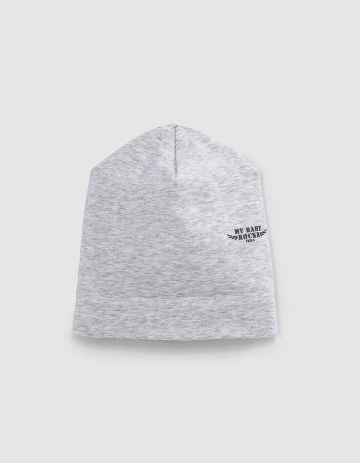 Ikks Bonnet Réversible Mastic Chiné Et Rayé Coton Bio Bébé