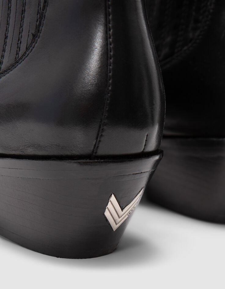 Ikks Boots Santiags Noires Cuir Détail Chevron Femme