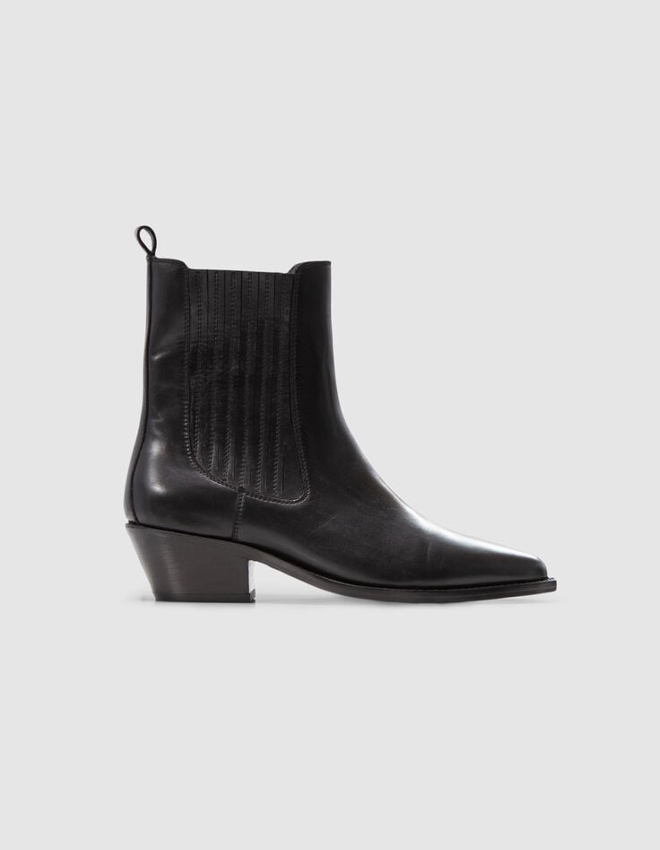 ikks Boots santiags noires cuir détail chevron Femme