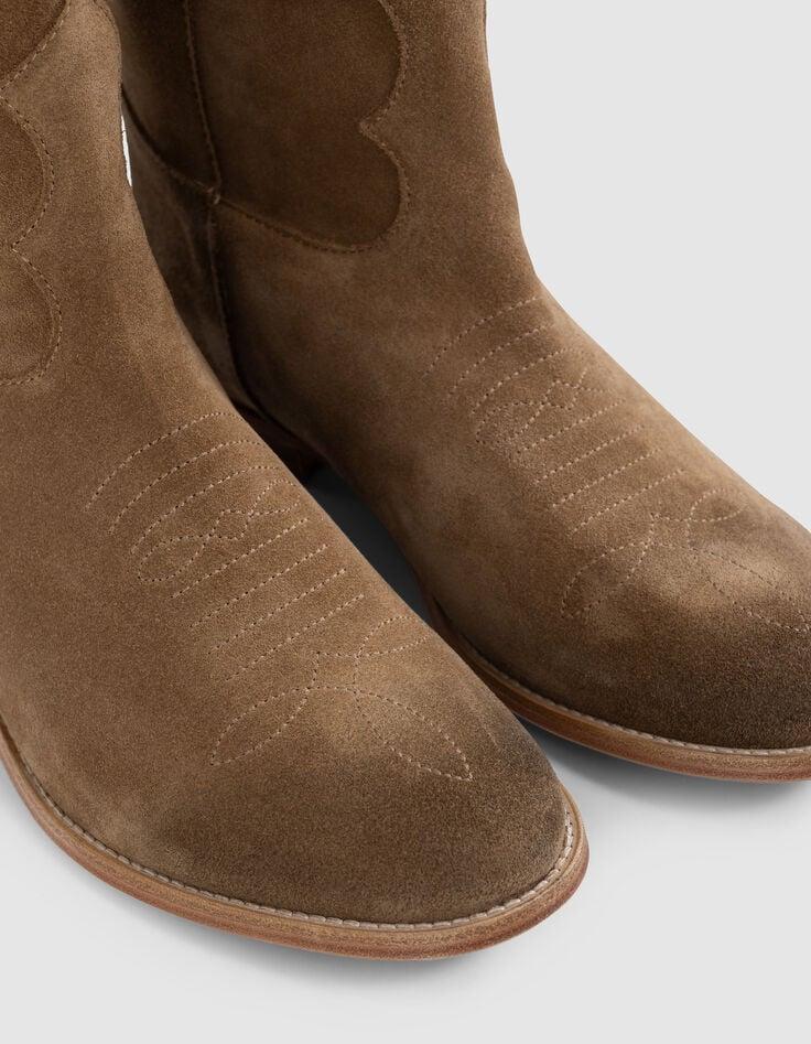 Ikks Bottes Western En Daim Camel Avec Surpiqûres Femme
