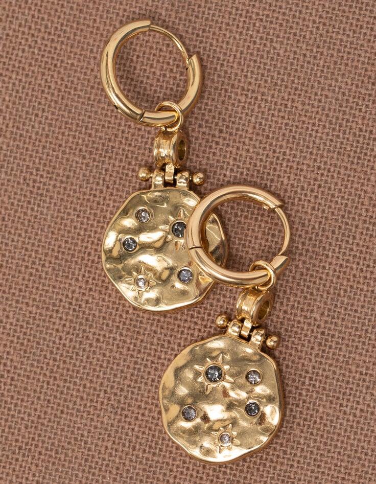 Ikks Boucles D'oreilles Anneaux Médailles Strass I.Code