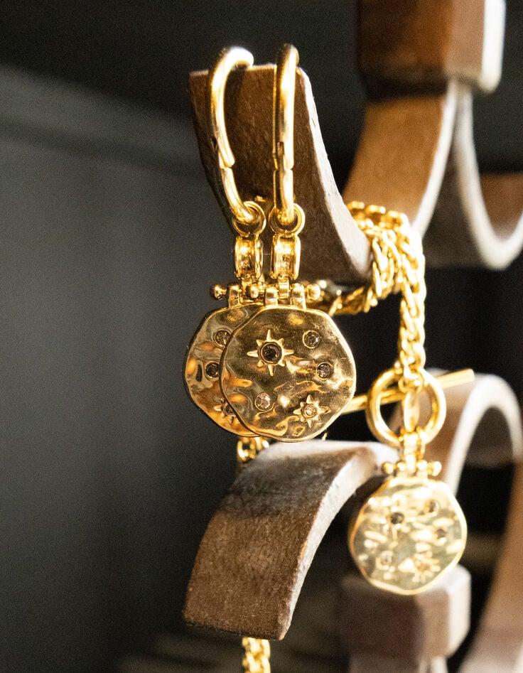 ikks Boucles d'oreilles anneaux médailles strass I.Code