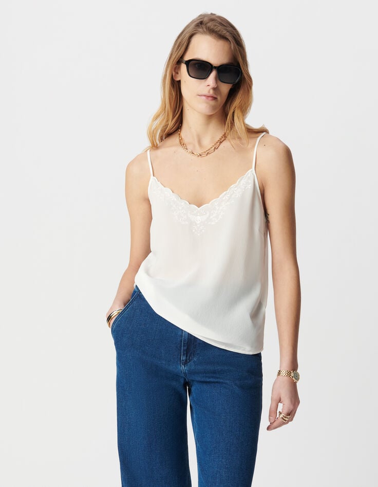 Ikks Caraco En Soie Coloris Blanc Broderie Tête De Mort Femme