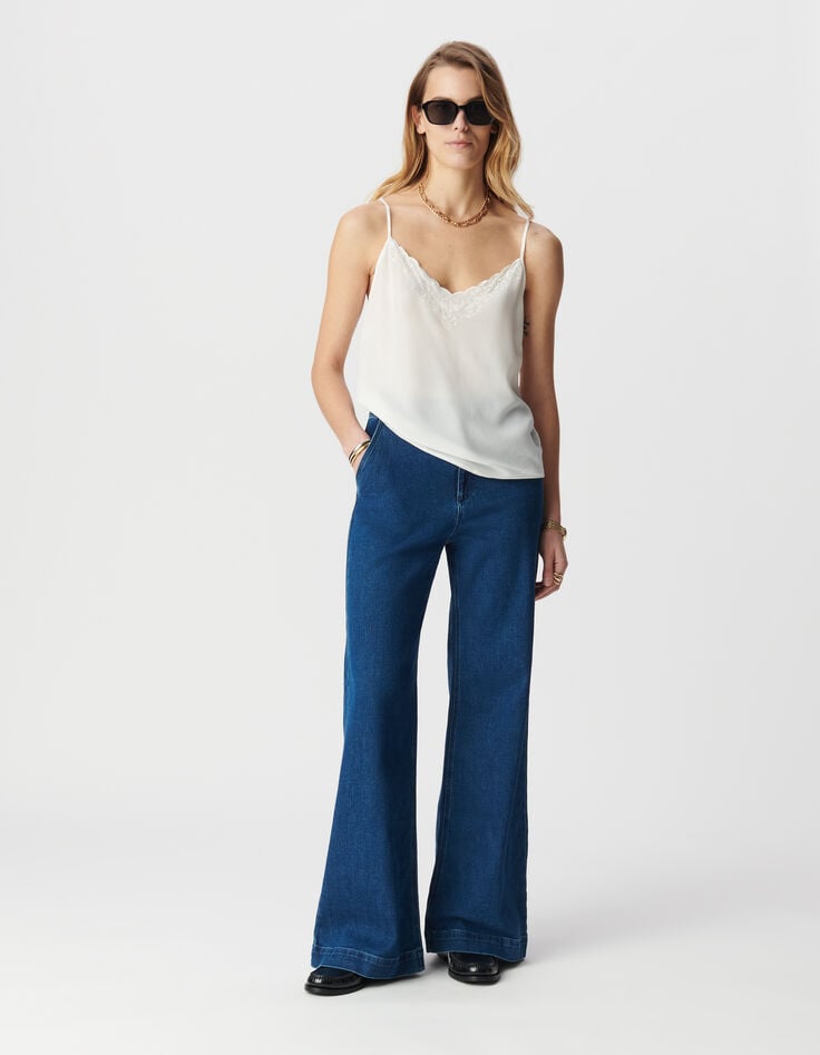 ikks Caraco en soie coloris blanc broderie tête de mort femme