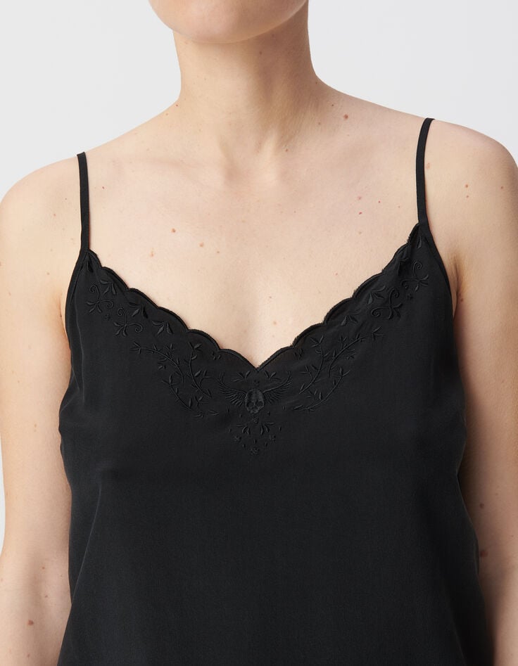 Ikks Caraco En Soie Coloris Noir Broderie Tête De Mort Femme