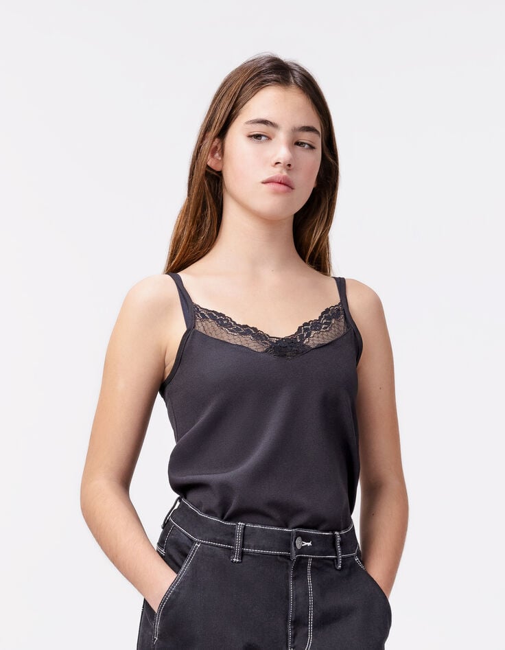 ikks Caraco noir à dentelle avec fines bretelles fille