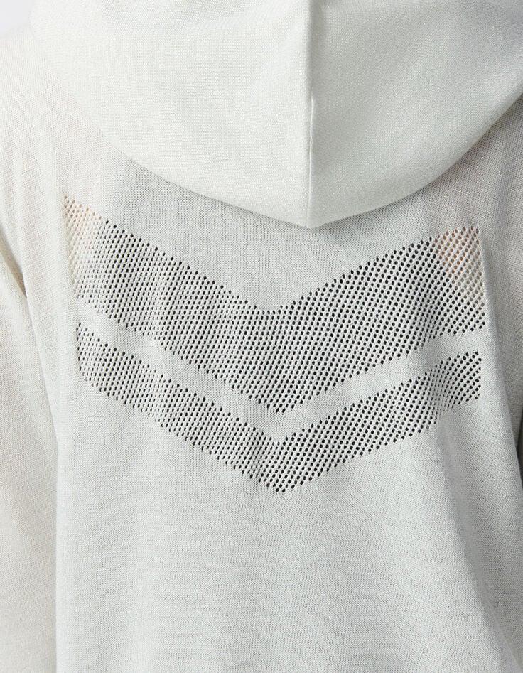 Ikks Cardigan Blanc Tricot Pailleté Motif Chevrons Ajouré Dos Femme