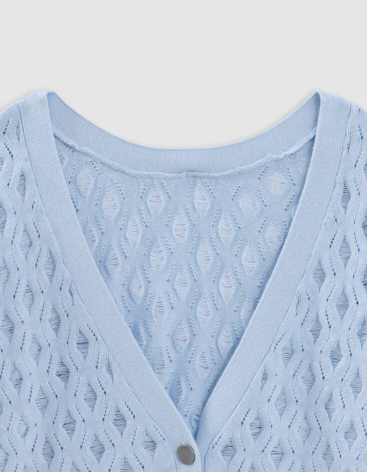 Ikks Cardigan Bleu Tricot Fin Réversible Devant Dos
